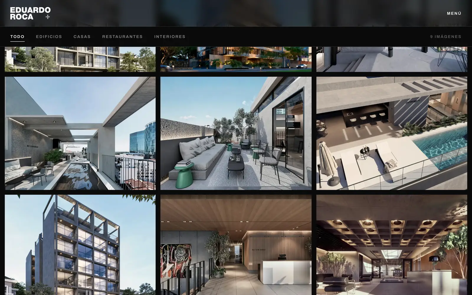 Índice de obra del sitio: grilla de renders de arquitectura filtrable por tipología